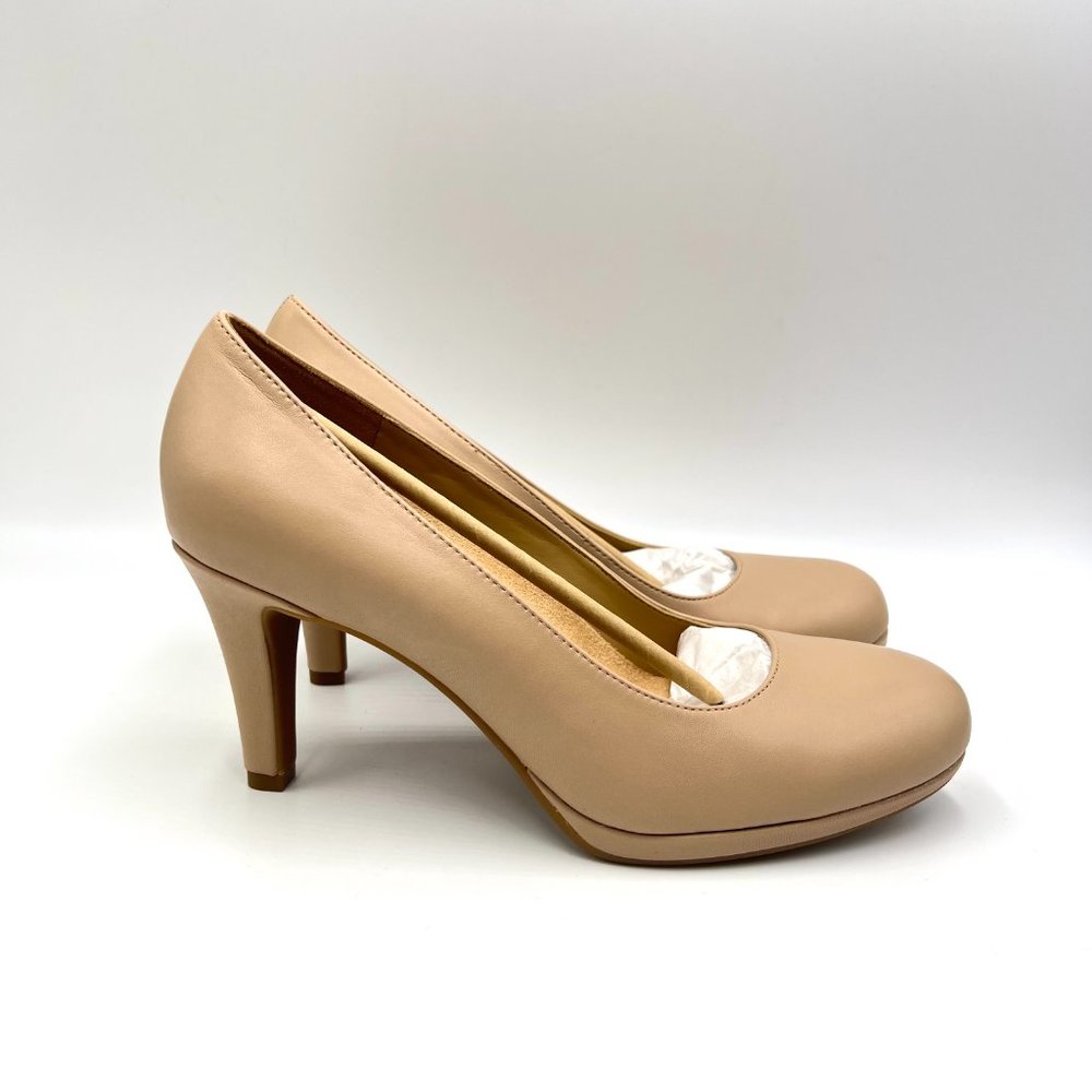 7.5W 7.5 WIDE Naturalizer Michelle Nude Beige Tan Leather‎ Heels Pumps Shoes